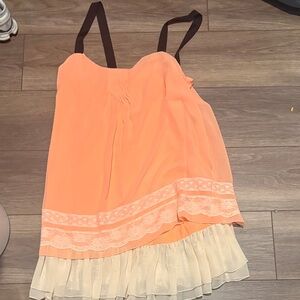 Victoria's Secret Peach Chiffon Sleep Chemise with Cream Ruffle